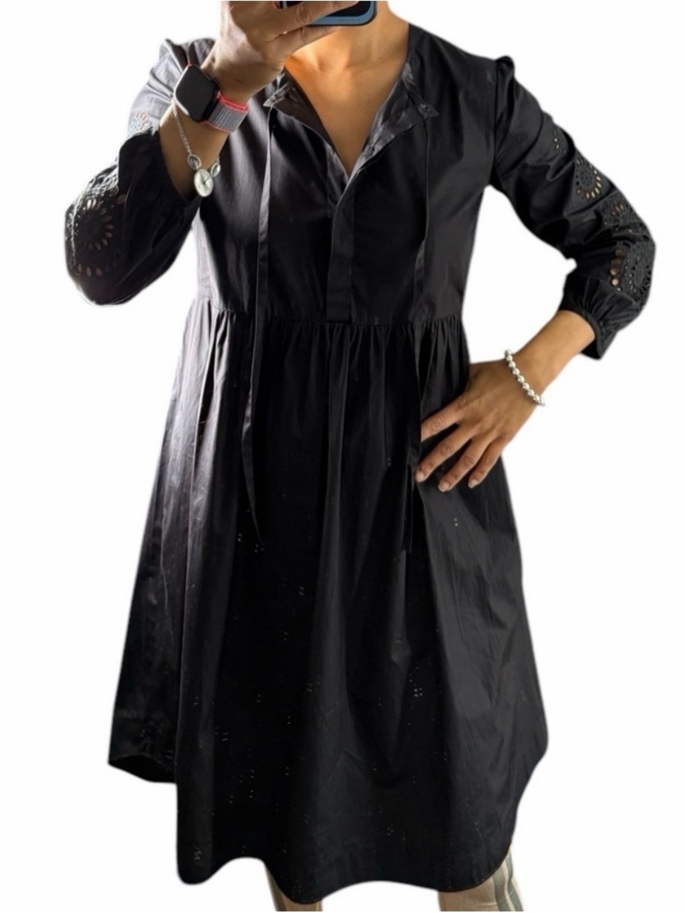 MaxMara Black Long-Sleeve Tie-Neck Dress